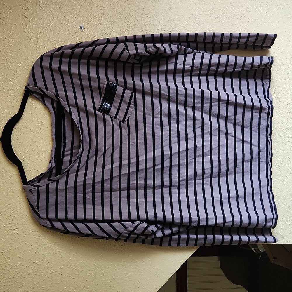 LOFT Black and Grayish Beige Striped Top Pocket